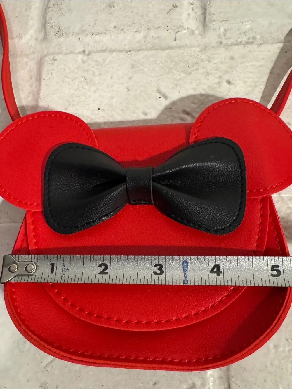 Vintage Red Mouse Ears Crossbody Purse with Black Bow, Made in Korea